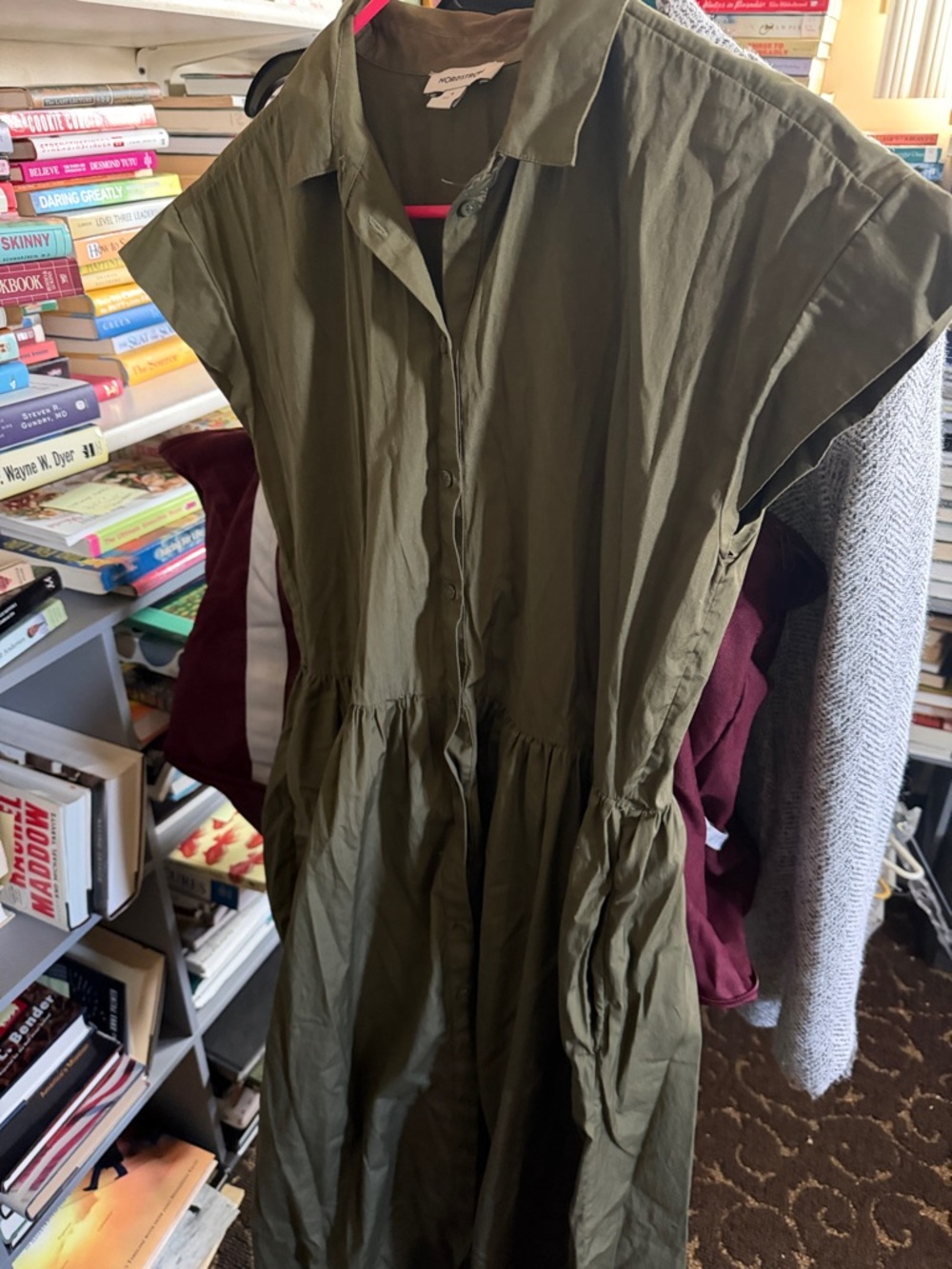 Nordstrom Olive Green Button-Front Shirt Dress